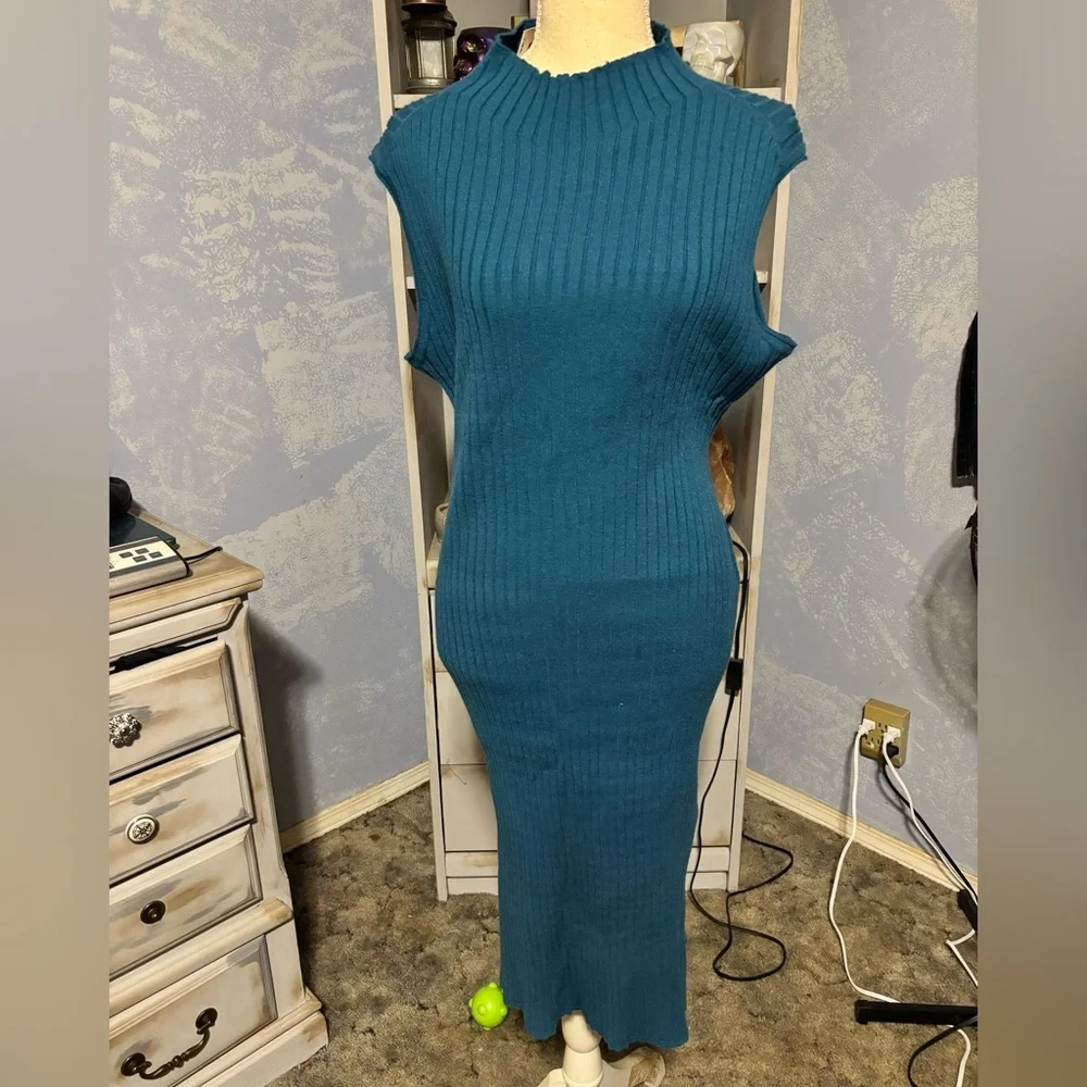 Joe Fresh Sleeveless Blue Maxi Dress turtleneck xl - Picture 2 of 12
